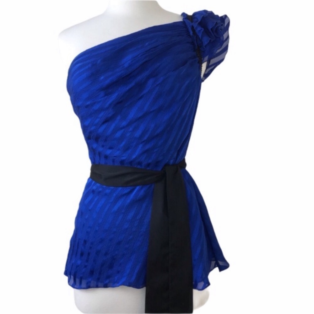 Vintage Bebe Y2K Royal Blue One Shoulder Silk Top S